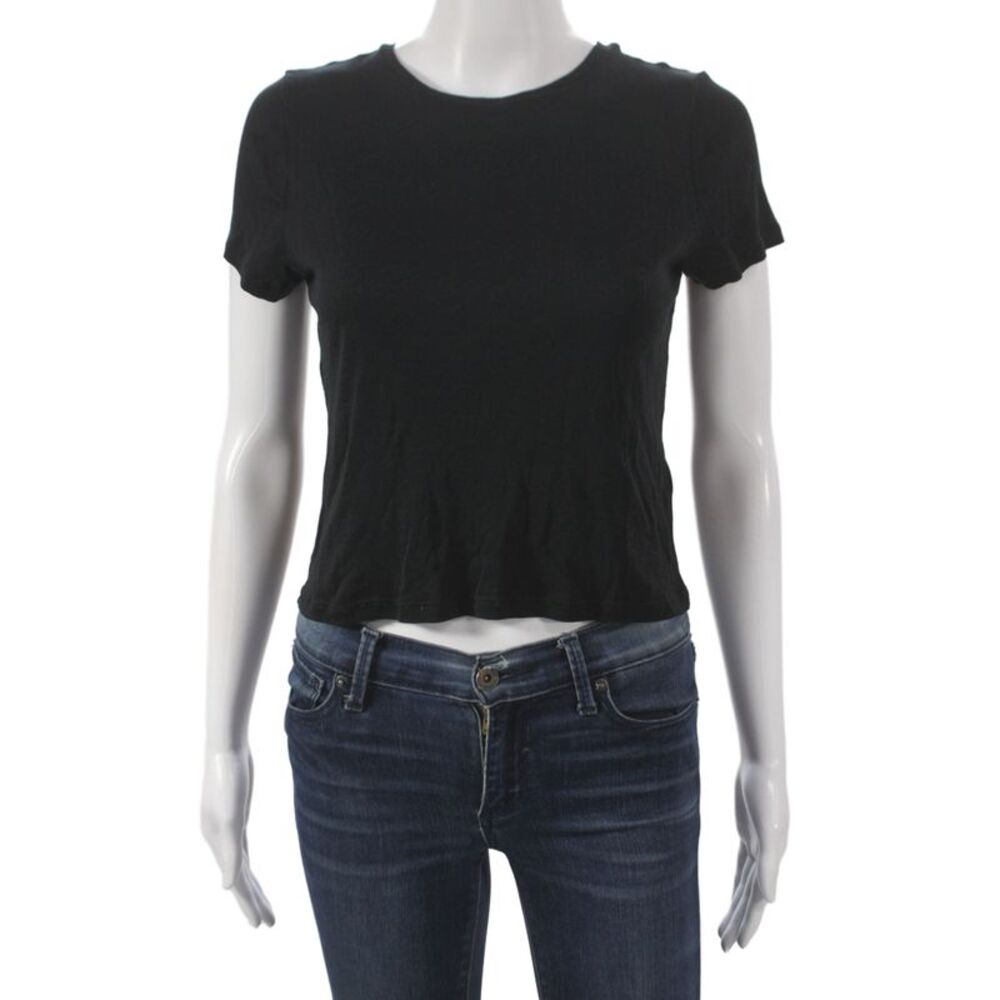 Alice + Olivia Womens Basic Black Short Sleeve T-Shirt Size S